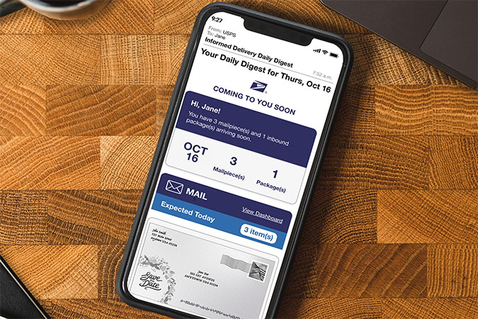 A smartphone showing a Informed Delivery Daily Digest email.